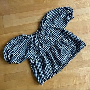 Old Navy Puffed Sleeve Black + White Gingham with Yellow Flower Top, Size S